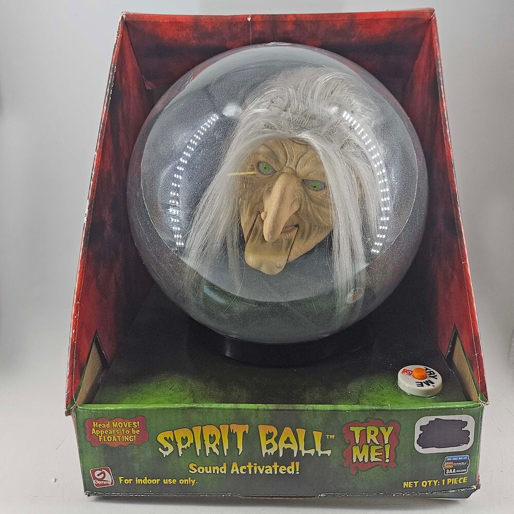 Vintage Gemmy Animated Witch Head Spirit Ball Halloween Lights Sounds 9"